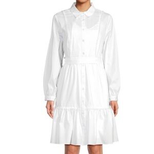 Nanette Lepore White Long Sleeve Button Up Dress with Tie Waist Size 12